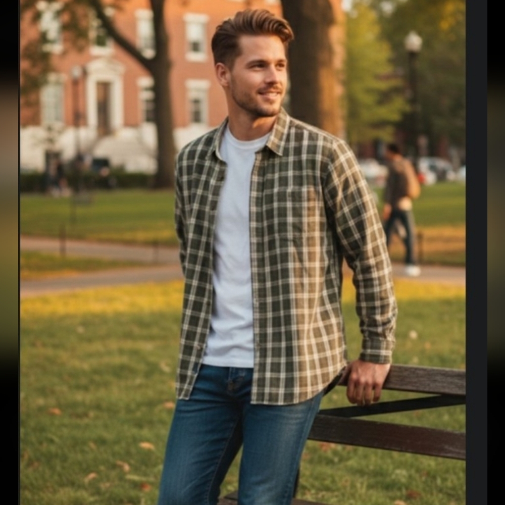 Wrangler Green Plaid Casual Button-Down Shirt